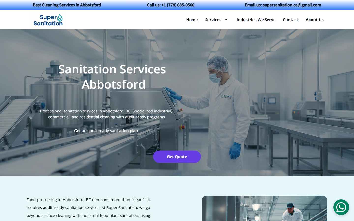 Super Sanitation website — IshaanEx Digital SEO Abbotsford case study, ranks #1 for sanitation services Abbotsford